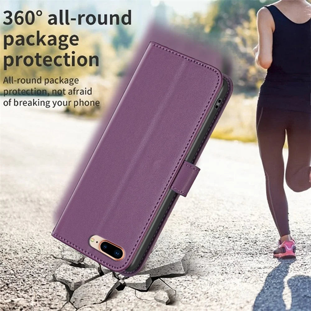 BINFEN COLOR BF17 Leather Wallet Case for iPhone 6 Plus / 6s Plus / 7 Plus / 8 Plus 5.5 inch , Stand Magnetic Flip Phone Cover - Black - 5
