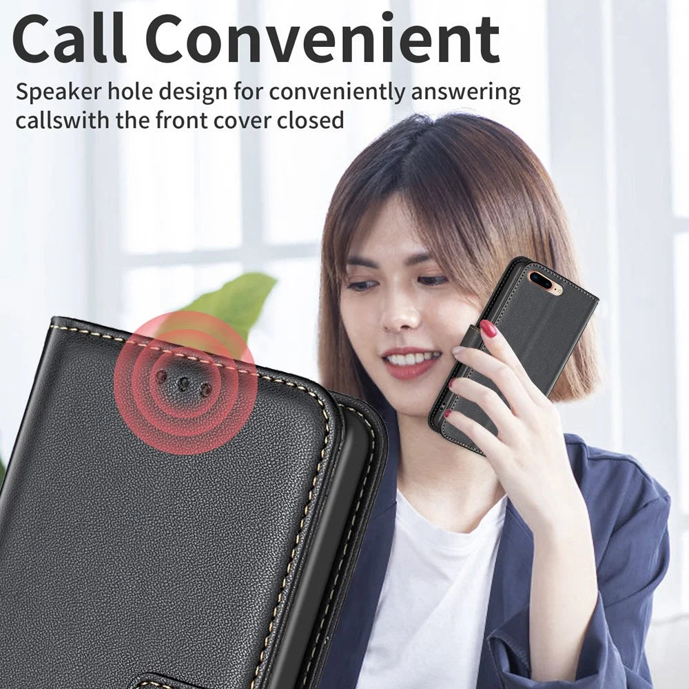 BINFEN COLOR BF17 Leather Wallet Case for iPhone 6 Plus / 6s Plus / 7 Plus / 8 Plus 5.5 inch , Stand Magnetic Flip Phone Cover - Black - 6