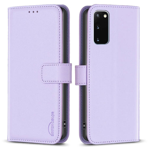 BINFEN COLOR BF17 For Samsung Galaxy S20 4G / 5G Flip Folio Wallet Cover PU Leather Stand Phone Case - Purple - 1