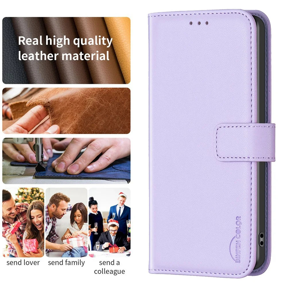 BINFEN COLOR BF17 For Samsung Galaxy S20 4G / 5G Flip Folio Wallet Cover PU Leather Stand Phone Case - Purple - 4