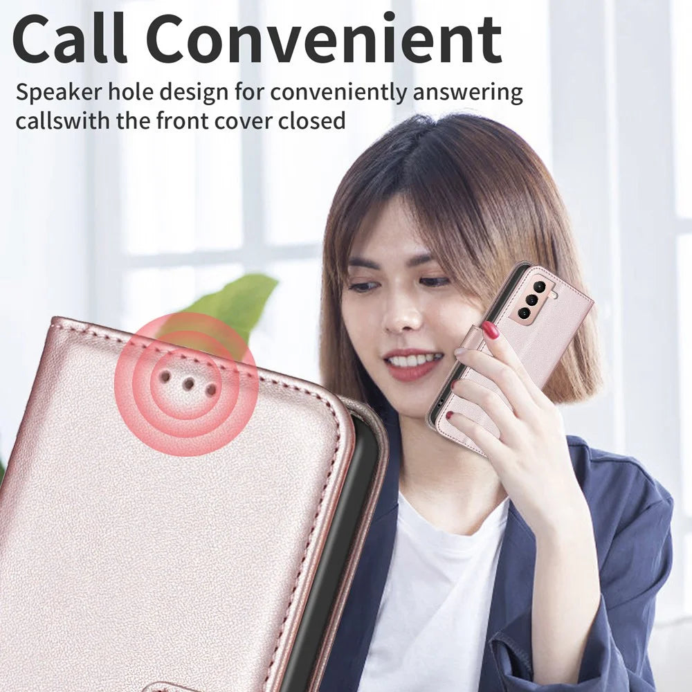 BINFEN COLOR BF17 For Samsung Galaxy S21 4G / 5G PU Leather Folio Cover Stand Wallet Flip Phone Case - Rose Gold - 6