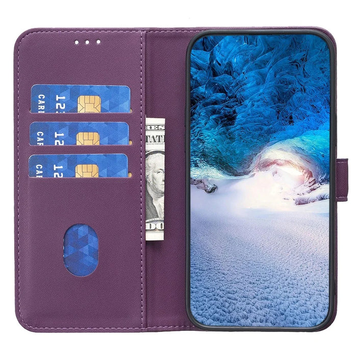 BINFEN COLOR BF17 For iPhone 14 Pro Max PU Leather Flip Wallet Case Folding Stand Phone Cover - Dark Purple - 2