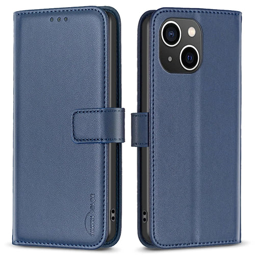 BINFEN COLOR BF17 For iPhone 13 / 14 Anti-Scratch Wallet Leather Phone Cover Stand Magnetic Closure Phone Case - Blue - 1