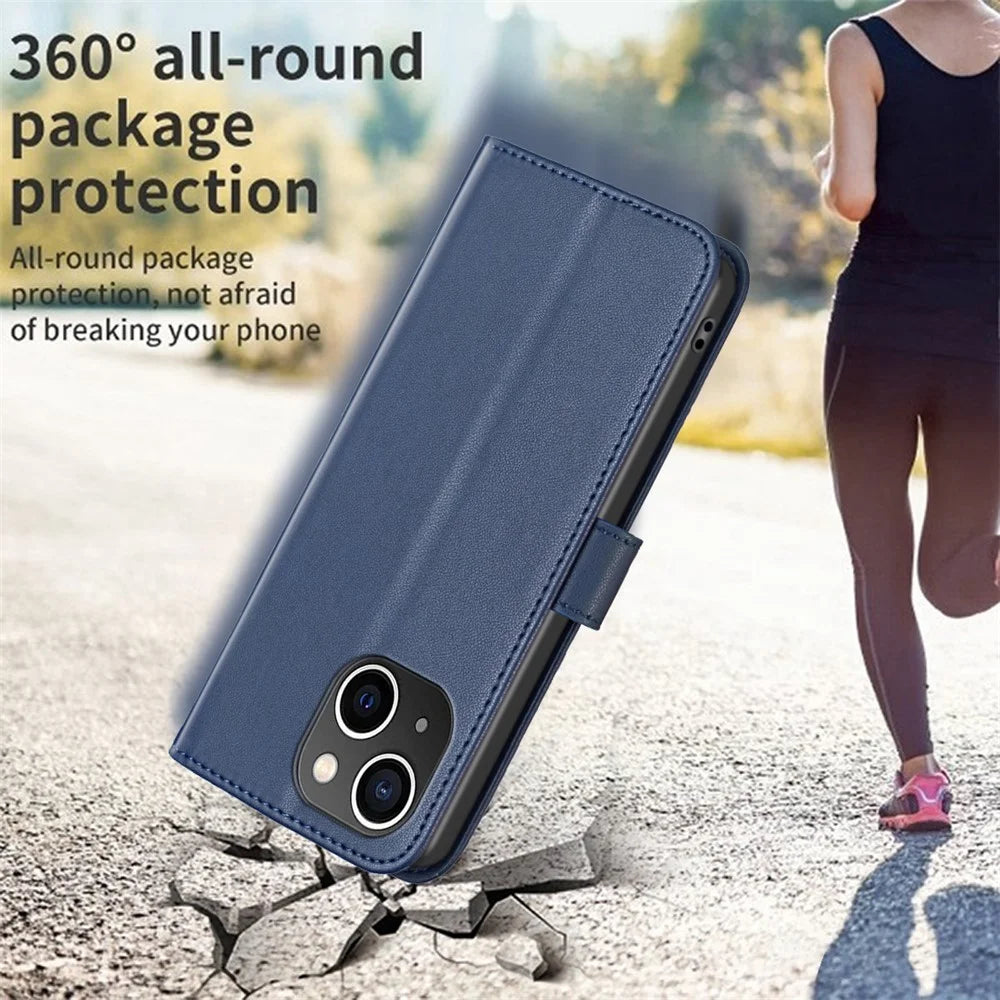 BINFEN COLOR BF17 For iPhone 13 / 14 Anti-Scratch Wallet Leather Phone Cover Stand Magnetic Closure Phone Case - Blue - 5