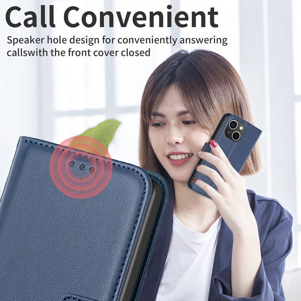 BINFEN COLOR BF17 For iPhone 13 / 14 Anti-Scratch Wallet Leather Phone Cover Stand Magnetic Closure Phone Case - Blue - 6