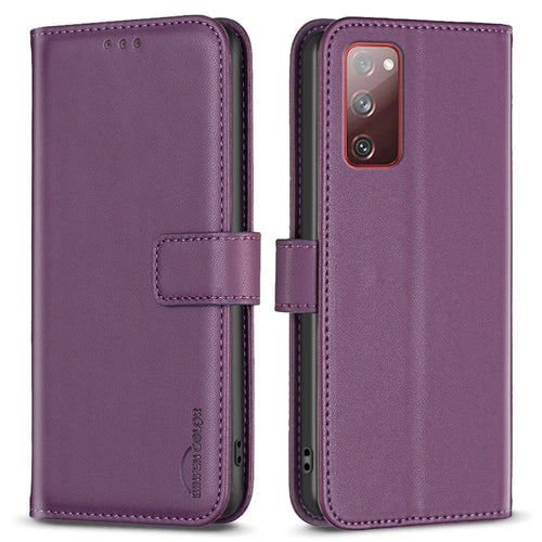 BINFEN COLOR BF17 For Samsung Galaxy S20 FE 5G / S20 FE / S20 FE 2022 / S20 Lite PU Leather Phone Cover Stand Wallet Case - Dark Purple - 1