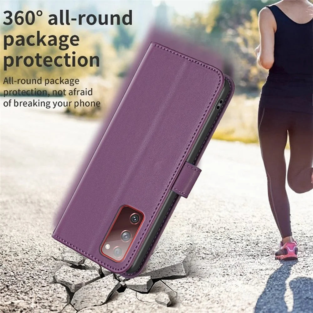 BINFEN COLOR BF17 For Samsung Galaxy S20 FE 5G / S20 FE / S20 FE 2022 / S20 Lite PU Leather Phone Cover Stand Wallet Case - Dark Purple - 5
