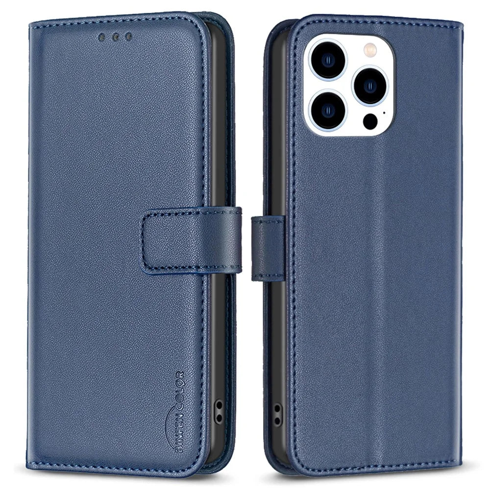 BINFEN COLOR BF17 For iPhone 14 Pro Magnetic Phone Case Wallet Leather Phone Cover with Stand Function - Blue - 1