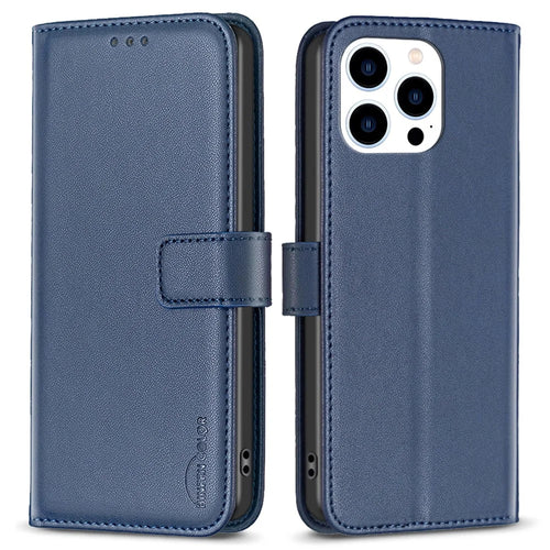 BINFEN COLOR BF17 For iPhone 14 Pro Magnetic Phone Case Wallet Leather Phone Cover with Stand Function - Blue - 1