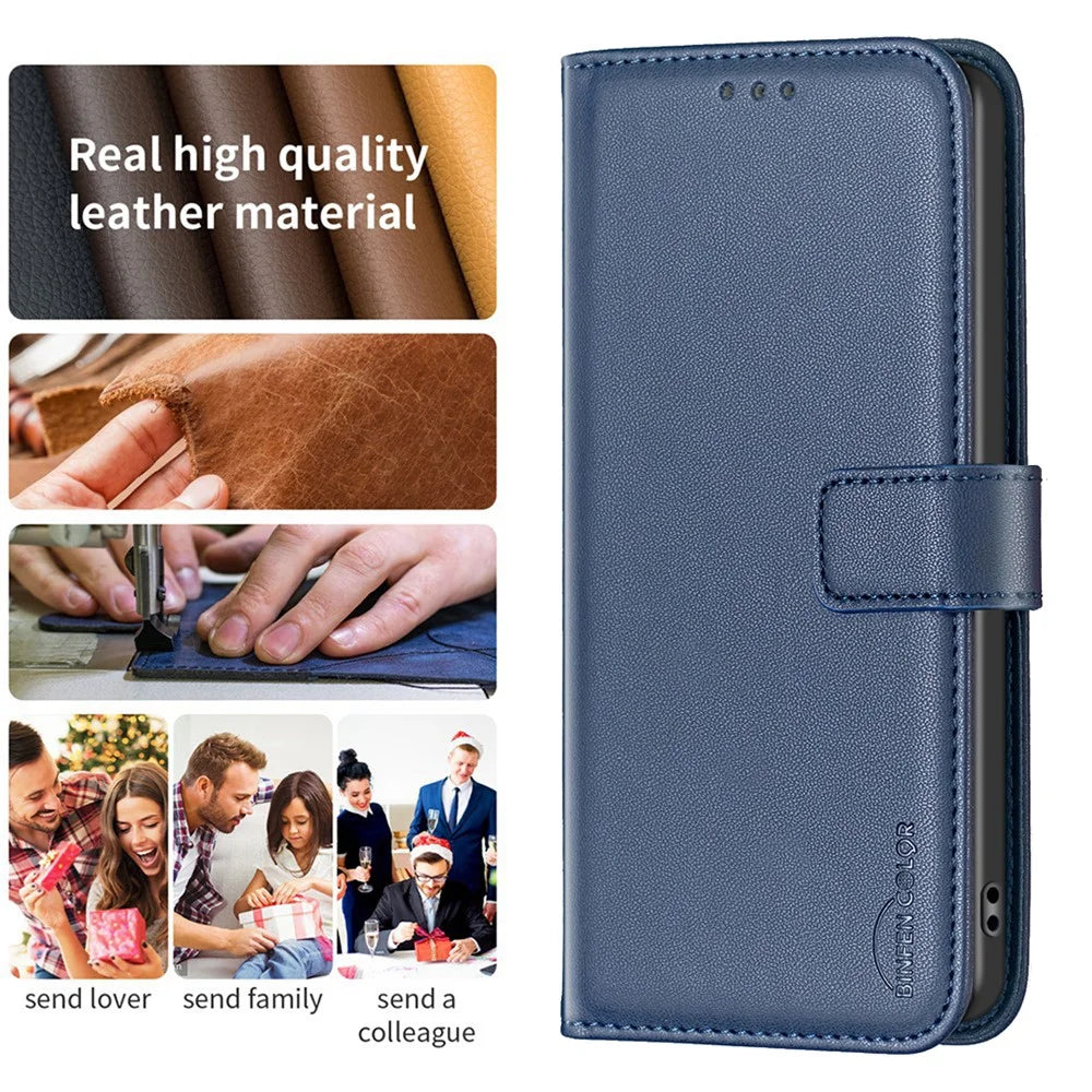 BINFEN COLOR BF17 For iPhone 14 Pro Magnetic Phone Case Wallet Leather Phone Cover with Stand Function - Blue - 4