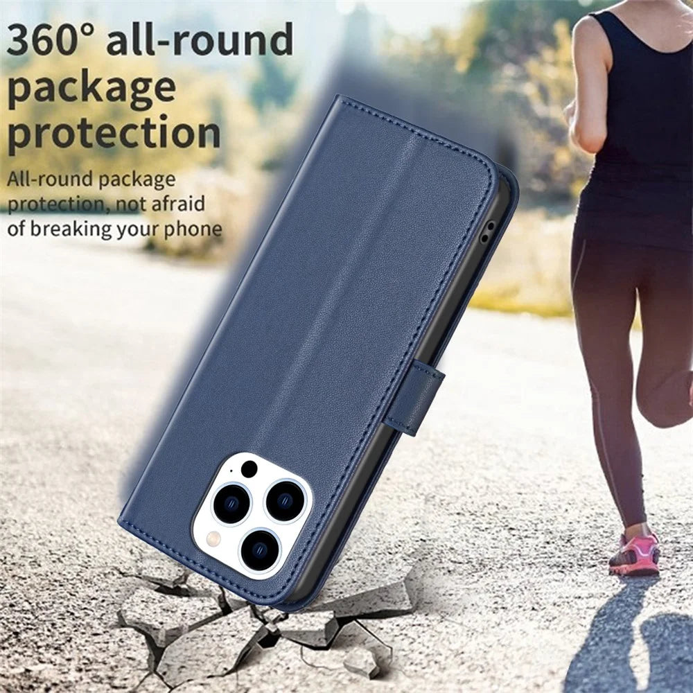BINFEN COLOR BF17 For iPhone 14 Pro Magnetic Phone Case Wallet Leather Phone Cover with Stand Function - Blue - 5