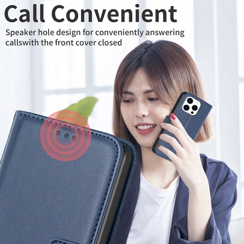 BINFEN COLOR BF17 For iPhone 14 Pro Magnetic Phone Case Wallet Leather Phone Cover with Stand Function - Blue - 6