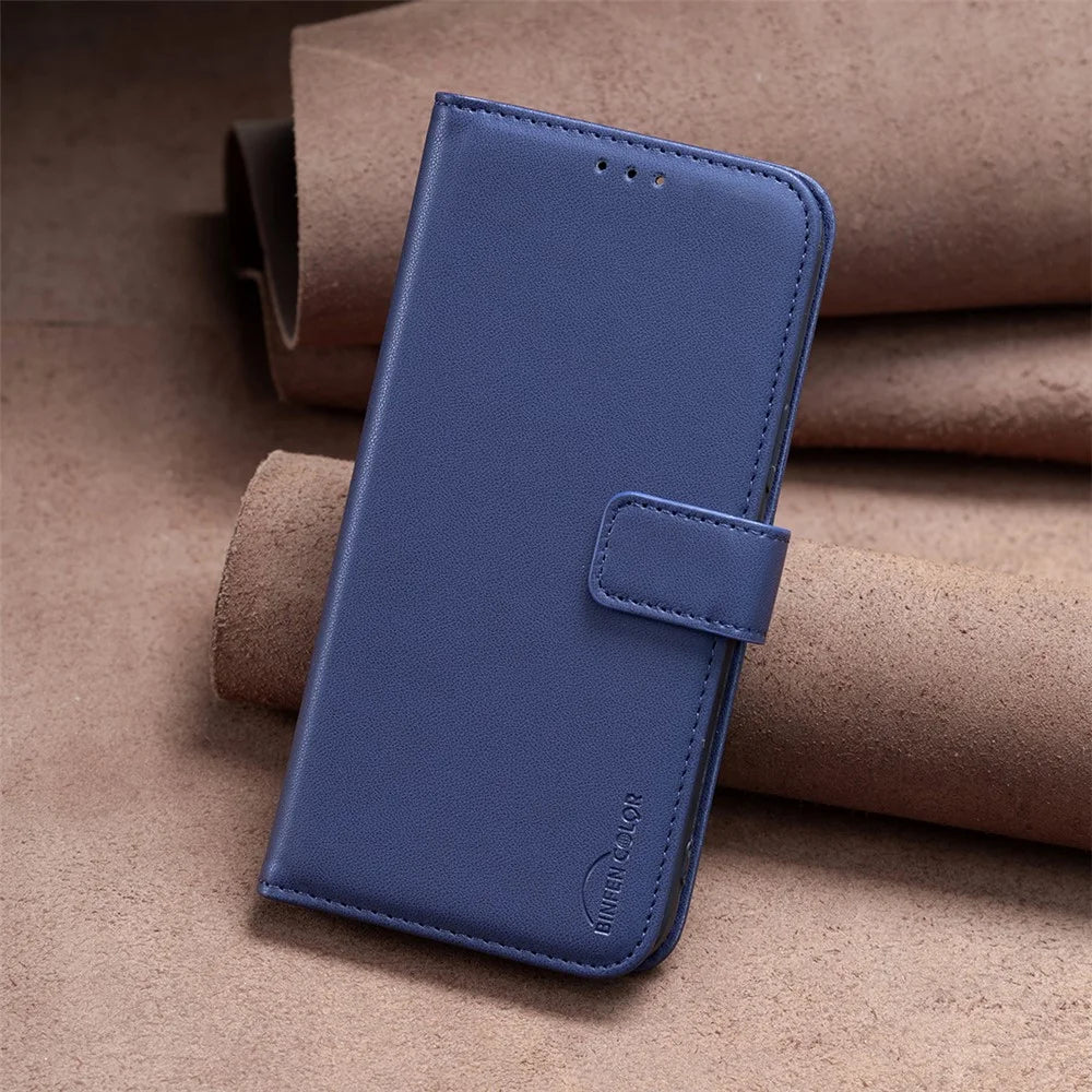 BINFEN COLOR BF17 For iPhone 14 Pro Magnetic Phone Case Wallet Leather Phone Cover with Stand Function - Blue - 7