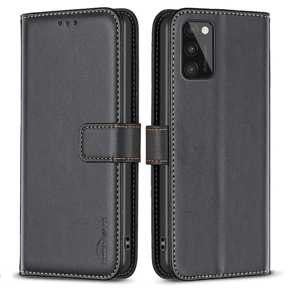 BINFEN COLOR BF17 For Samsung Galaxy A41 (Global Version) Wallet Leather Phone Cover Stand Magnetic Case - Black - 1