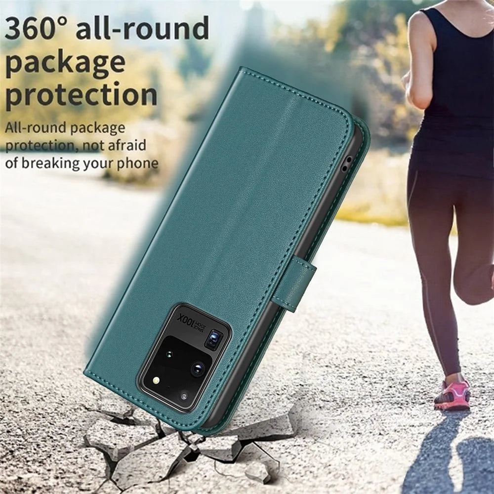 BINFEN COLOR BF17 TPU+PU Leather Phone Cover for Samsung Galaxy S20 Ultra Stand Magnetic Phone Case Wallet - Green - 5