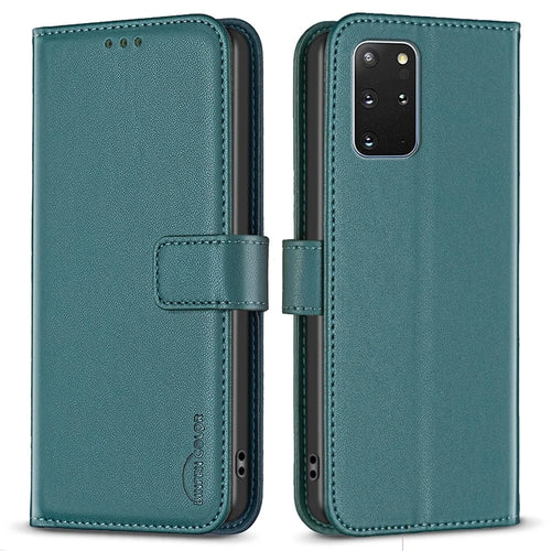 BINFEN COLOR BF17 For Samsung Galaxy S20 Plus 4G / 5G Slim-Fit Phone Cover Stand Magnetic Wallet PU Leather Phone Case - Green - 1
