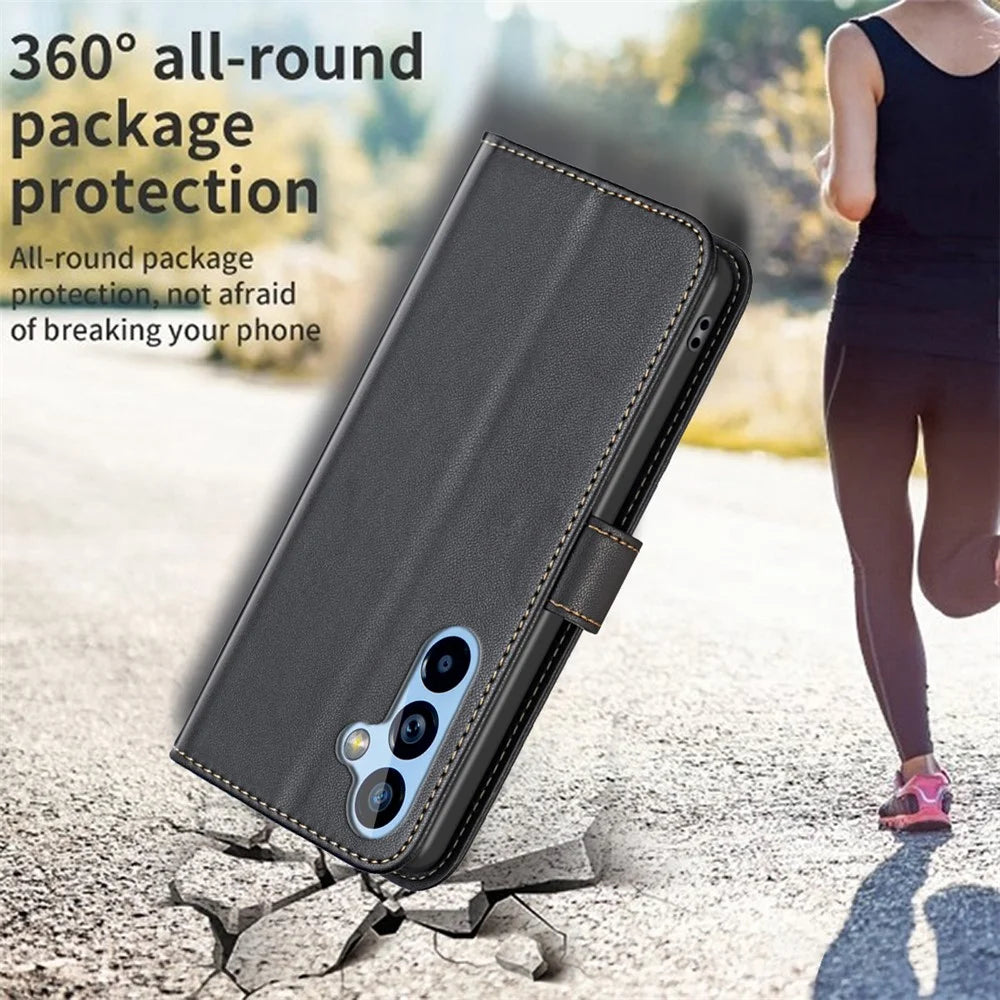 BINFEN COLOR BF17 For Samsung Galaxy A54 5G Stand Wallet Phone Case Leather + TPU Phone Cover - Black - 5