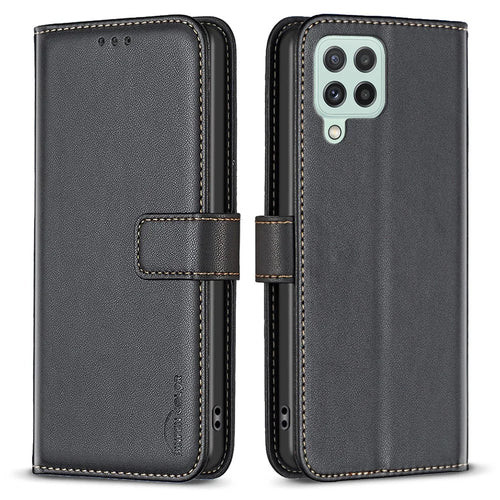 BINFEN COLOR BF17 For Samsung Galaxy A22 4G (EU Version) Wallet Phone Cover PU Leather Stand Case - Black - 1