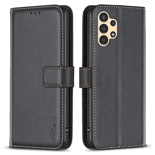 BINFEN COLOR BF17 Leather Case for Samsung Galaxy A13 4G / 5G Stand Cell Phone Wallet Cover - Black - 1