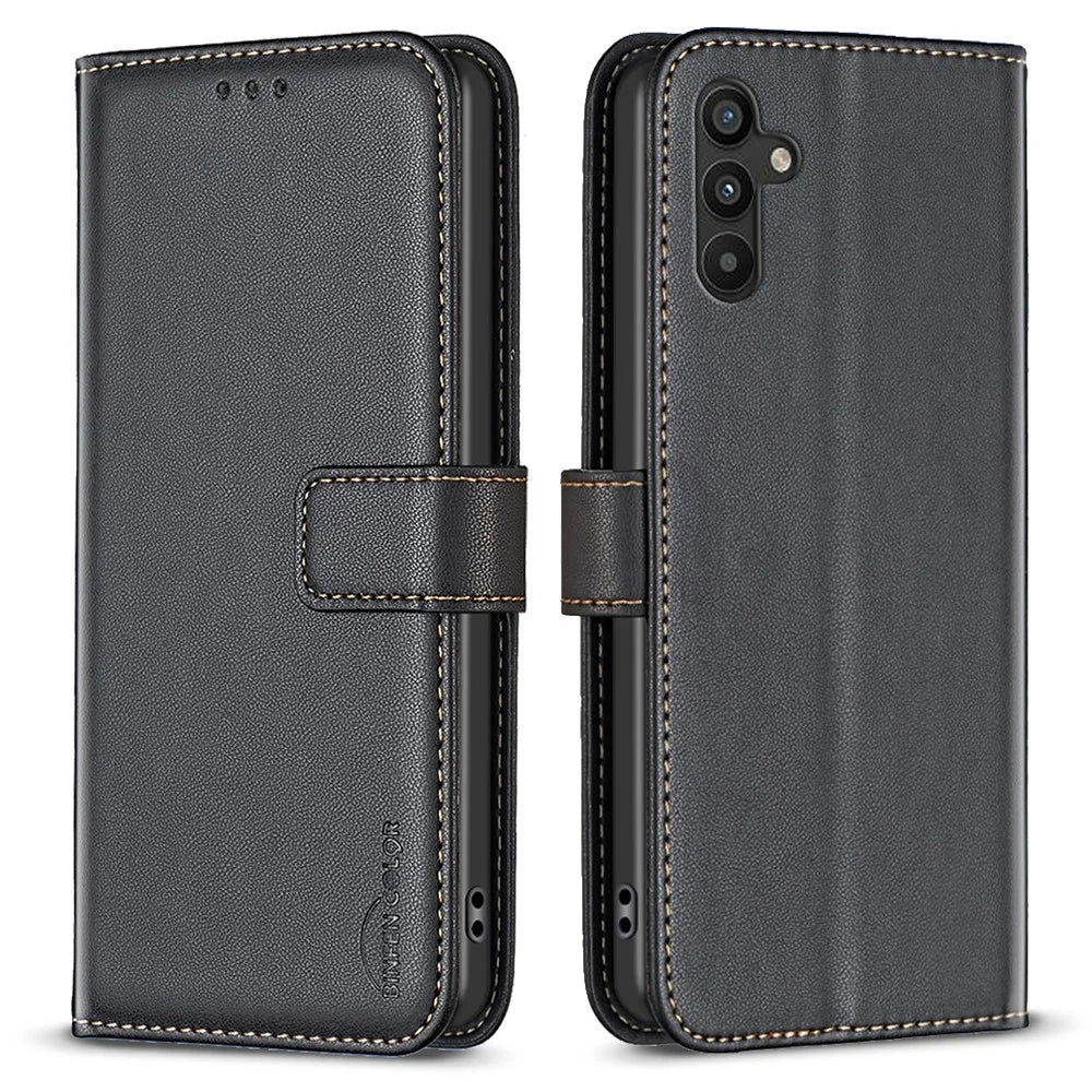 BINFEN COLOR BF17 Stand Phone Cover for Samsung Galaxy A34 5G PU Leather + TPU Wallet Case - Black - 1