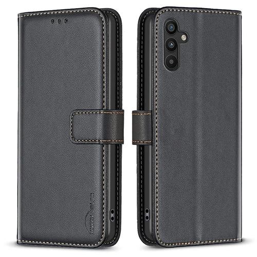 BINFEN COLOR BF17 Stand Phone Cover for Samsung Galaxy A34 5G PU Leather + TPU Wallet Case - Black - 1