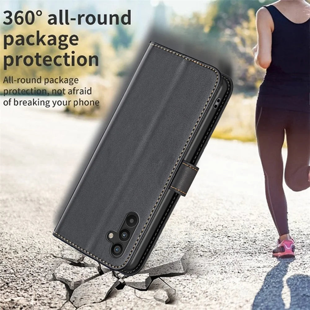 BINFEN COLOR BF17 Stand Phone Cover for Samsung Galaxy A34 5G PU Leather + TPU Wallet Case - Black - 5