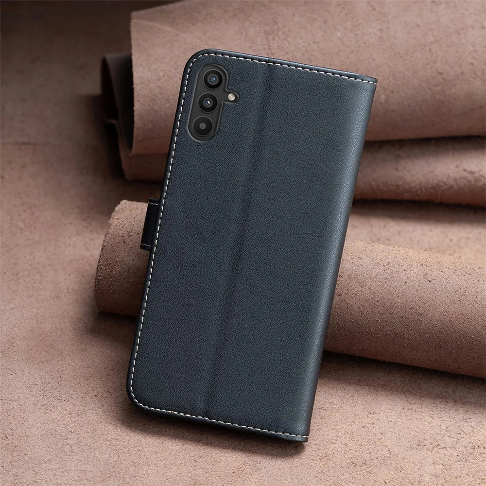 BINFEN COLOR BF17 Stand Phone Cover for Samsung Galaxy A34 5G PU Leather + TPU Wallet Case - Black - 7