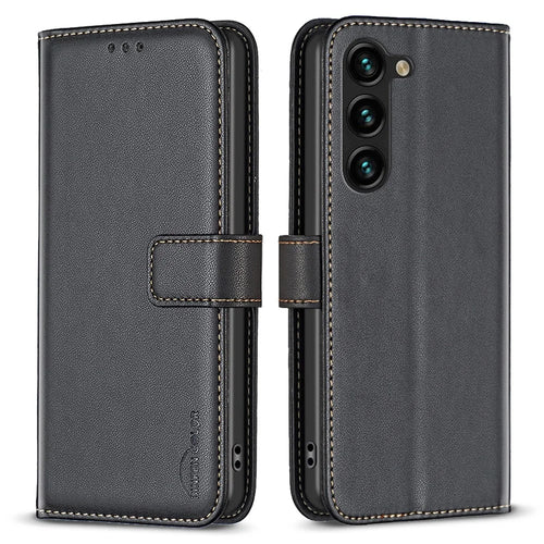 BINFEN COLOR BF17 For Samsung Galaxy S23+ Wallet Stand Phone Cover PU Leather Smartphone Case - Black - 1