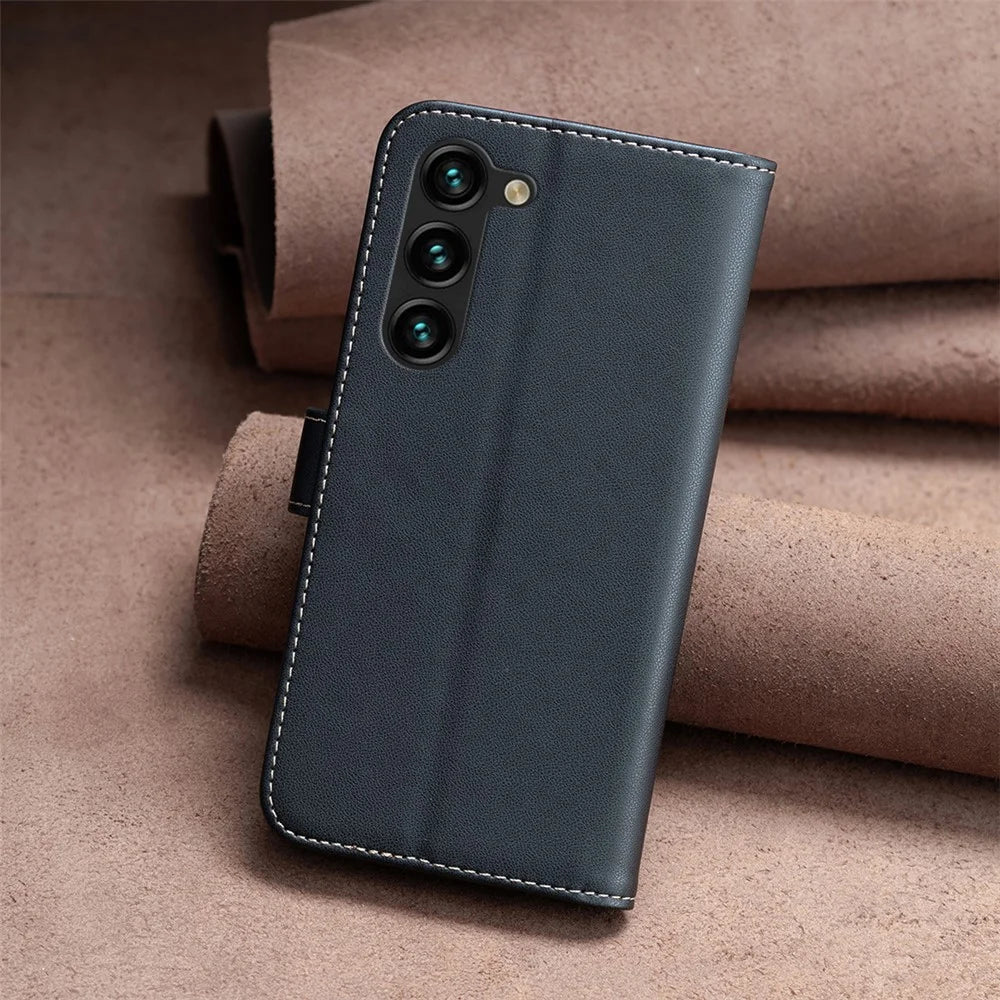 BINFEN COLOR BF17 For Samsung Galaxy S23+ Wallet Stand Phone Cover PU Leather Smartphone Case - Black - 7