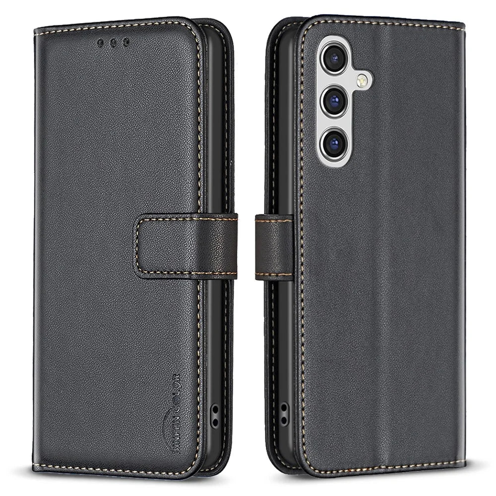 BINFEN COLOR BF17 For Samsung Galaxy A14 4G / 5G PU Leather Wallet Case Phone Cover with Stand - Black - 1