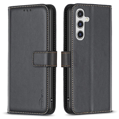 BINFEN COLOR BF17 For Samsung Galaxy A14 4G / 5G PU Leather Wallet Case Phone Cover with Stand - Black - 1