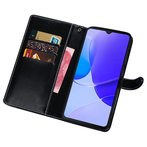 IDEWEI For Oukitel C32 Phone Case Wallet Stand PU Leather Crocodile Texture Smartphone Cover - Black - 2