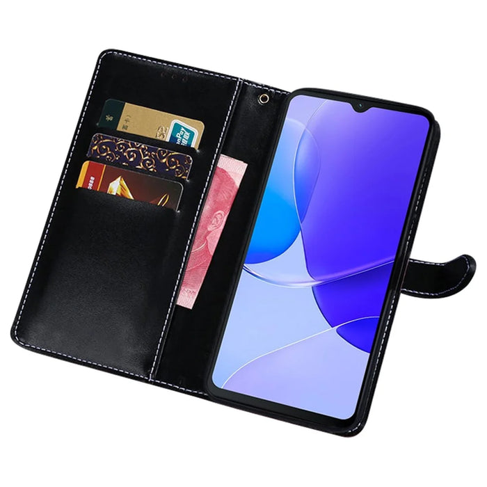 IDEWEI For Oukitel C32 Phone Case Wallet Stand PU Leather Crocodile Texture Smartphone Cover - Black - 2