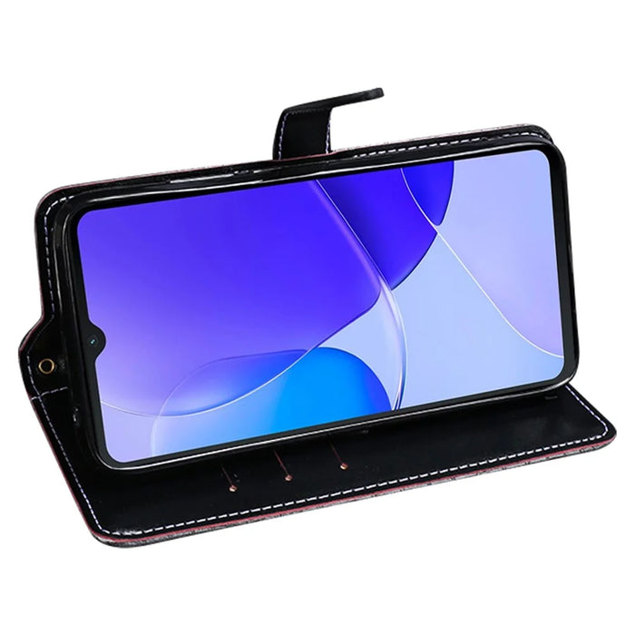 IDEWEI For Oukitel C32 Phone Case Wallet Stand PU Leather Crocodile Texture Smartphone Cover - Black - 3
