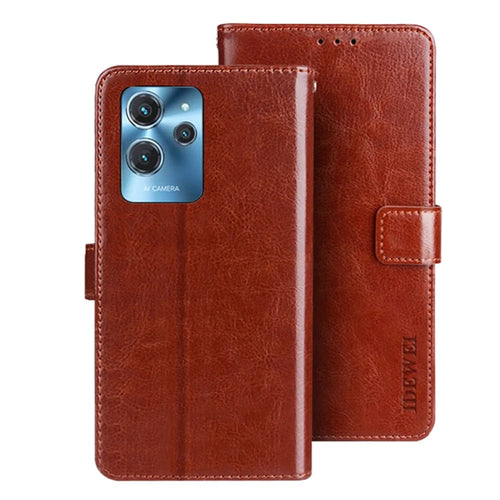 IDEWEI PU Leather Phone Cover for Oukitel C32 Stand Wallet Crazy Horse Texture Phone Case - Brown - 1