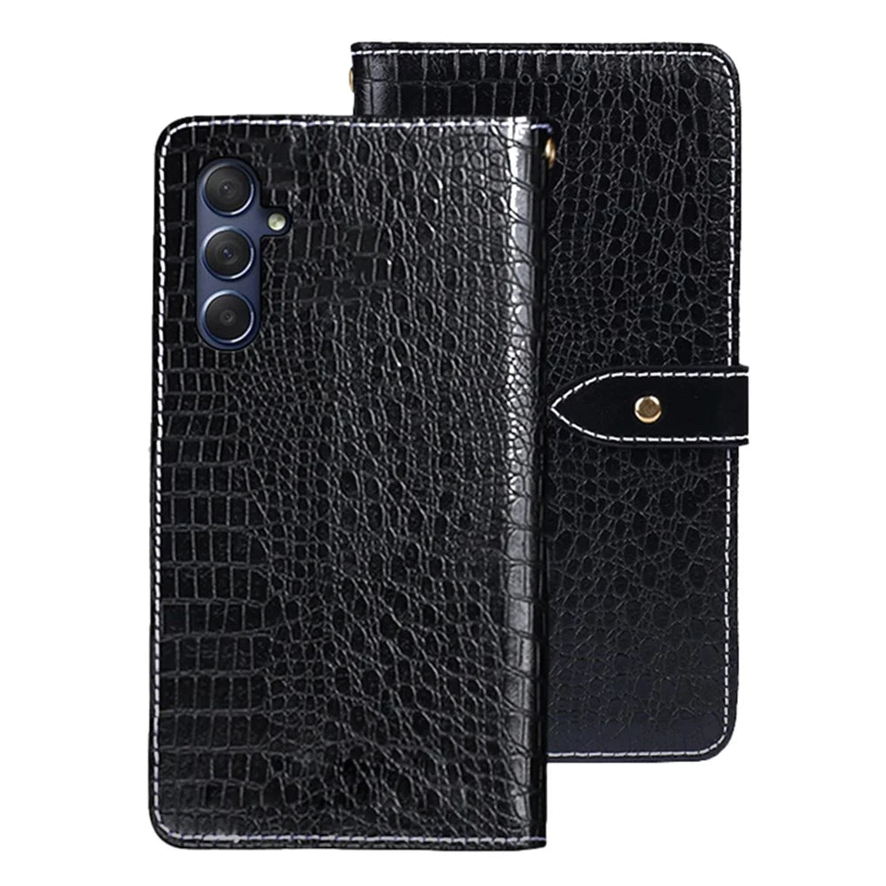 IDEWEI Crocodile Texture Phone Case for Samsung Galaxy M54 5G / F54 5G Wallet Stand PU Leather Cover - Black - 1