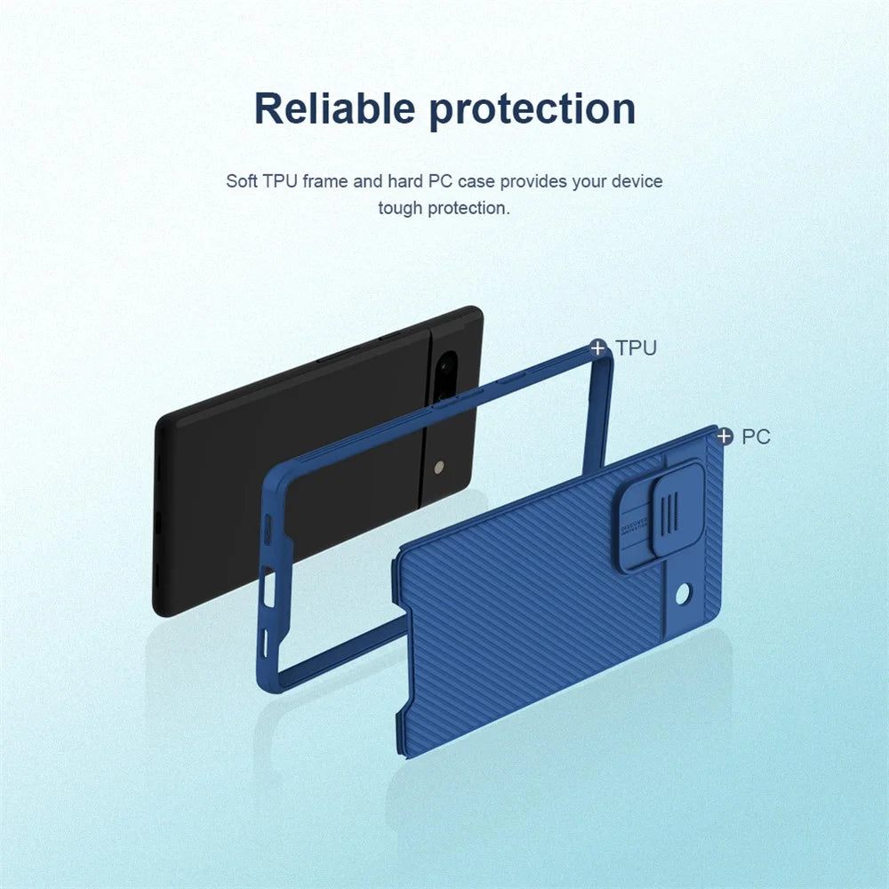NILLKIN CamShield Pro Series for Google Pixel 7a Phone Case PC+TPU Phone Shell with Slide Camera Protector - Blue - 3