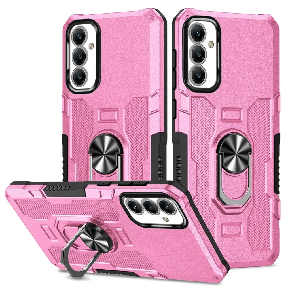 For Samsung Galaxy A14 5G / A14 4G Ring Holder Kickstand Phone Case PC + TPU Protective Cover - Pink - 1