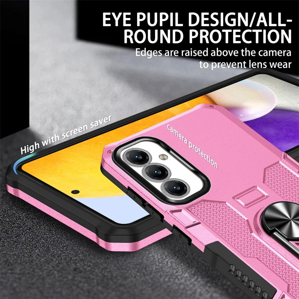 For Samsung Galaxy A14 5G / A14 4G Ring Holder Kickstand Phone Case PC + TPU Protective Cover - Pink - 3