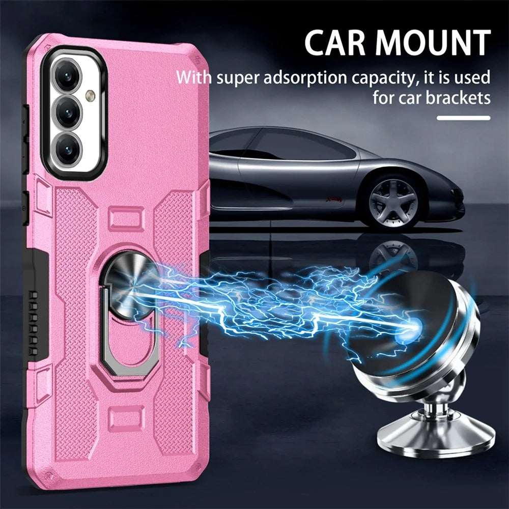 For Samsung Galaxy A14 5G / A14 4G Ring Holder Kickstand Phone Case PC + TPU Protective Cover - Pink - 4