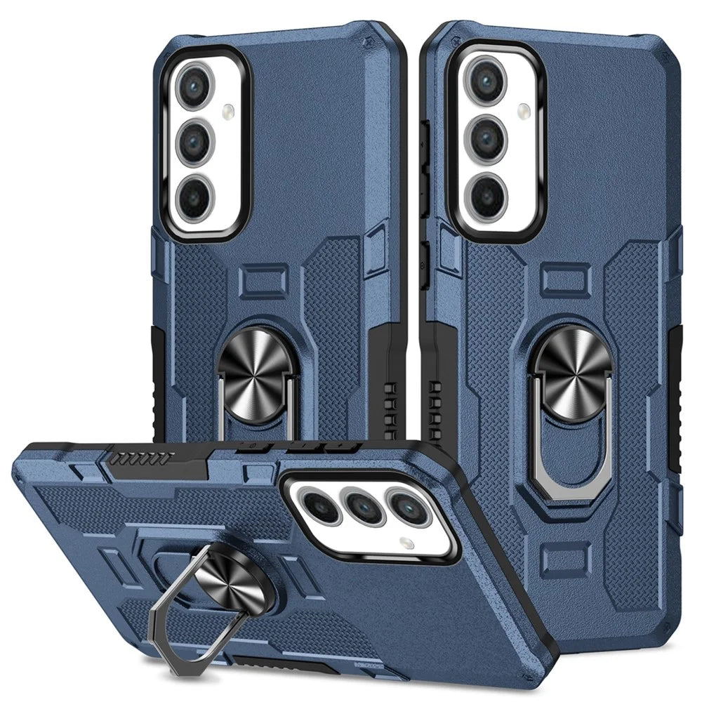 For Samsung Galaxy A34 5G PC + TPU Phone Case Rotation Ring Holder Kickstand Cover - Blue - 1
