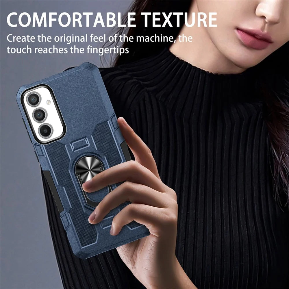 For Samsung Galaxy A34 5G PC + TPU Phone Case Rotation Ring Holder Kickstand Cover - Blue - 2