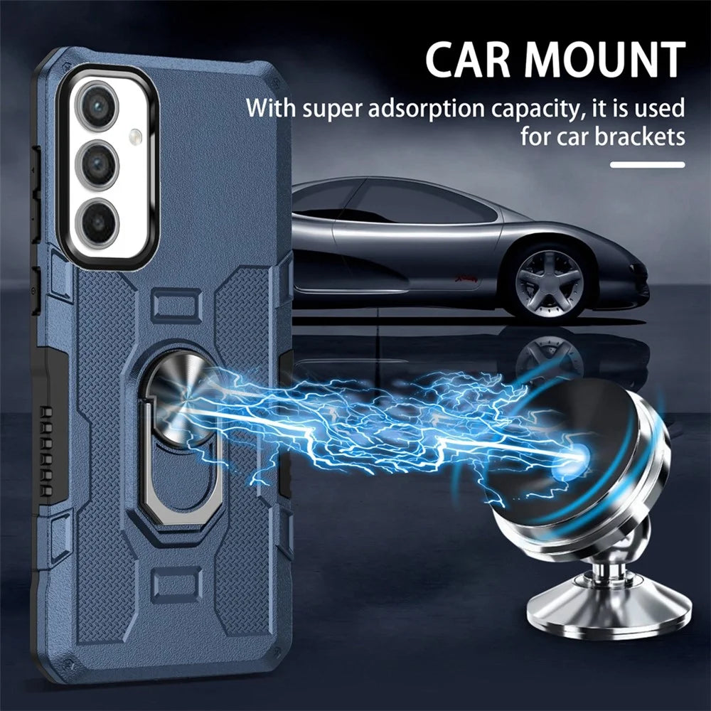 For Samsung Galaxy A34 5G PC + TPU Phone Case Rotation Ring Holder Kickstand Cover - Blue - 4
