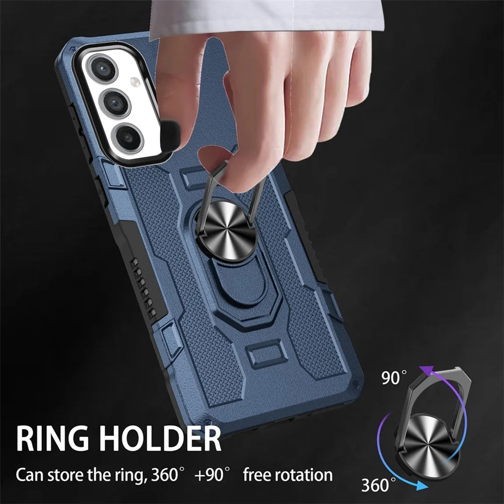 For Samsung Galaxy A34 5G PC + TPU Phone Case Rotation Ring Holder Kickstand Cover - Blue - 6