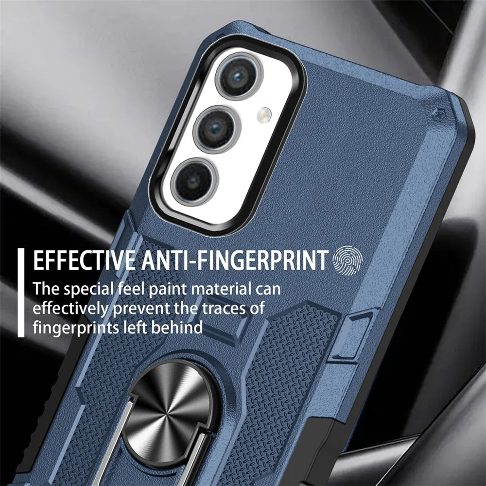 For Samsung Galaxy A34 5G PC + TPU Phone Case Rotation Ring Holder Kickstand Cover - Blue - 7