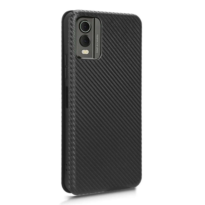 For Nokia C32 PU Leather Carbon Fiber Texture Cover Card Holder Stand Phone Case - Black - 7