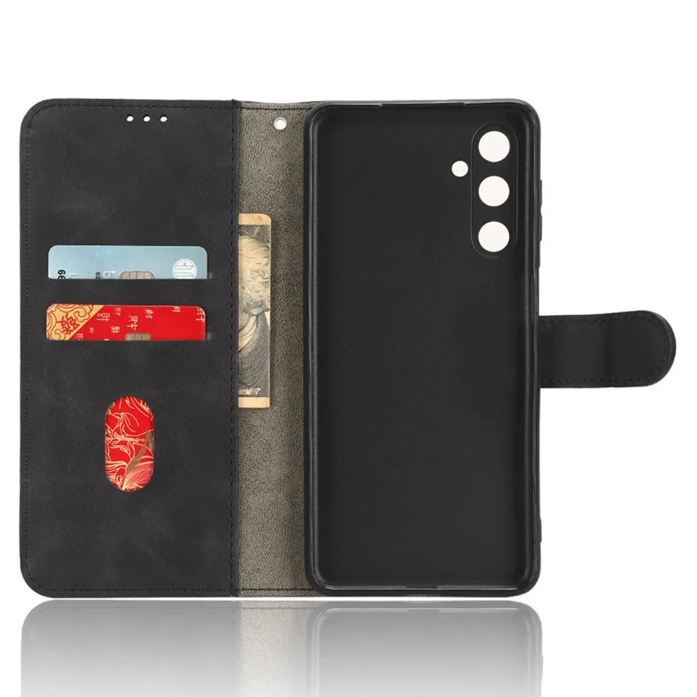For Samsung Galaxy M54 5G / F54 5G PU Leather Flip Case Skin-touch Wallet Stand Phone Cover - Black - 5