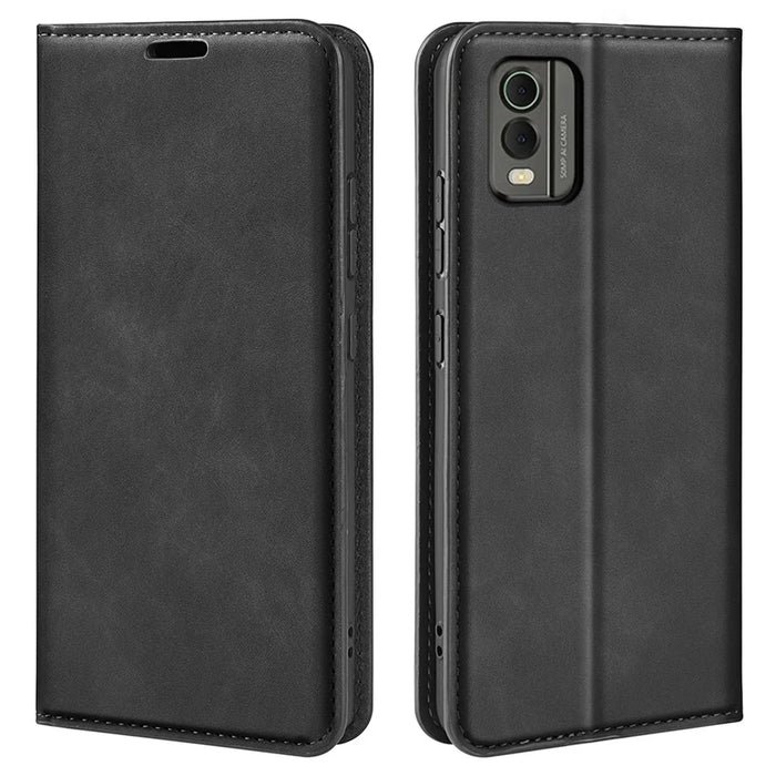 Flip Case for Nokia C32 PU Leather Wallet Skin-touch Foldable Stand Cellphone Cover - Black - 1