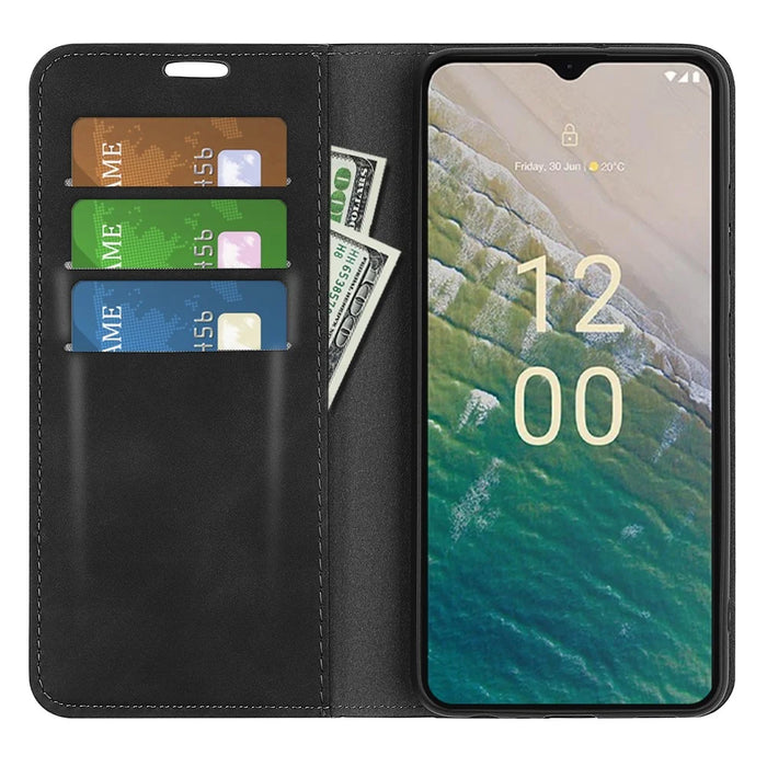 Flip Case for Nokia C32 PU Leather Wallet Skin-touch Foldable Stand Cellphone Cover - Black - 2