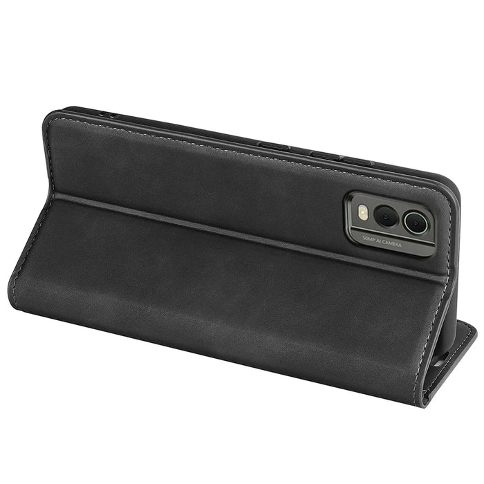 Flip Case for Nokia C32 PU Leather Wallet Skin-touch Foldable Stand Cellphone Cover - Black - 4